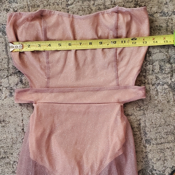 Glittery Champagne Strapless Fashion Nova Bodysuit Dress - Picture 6 of 8